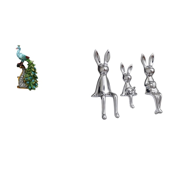 4 Pieces Desktop Figurine Peacock Statue Bunny Sculpture Resin Ceramic Material for Living Room Office Decor