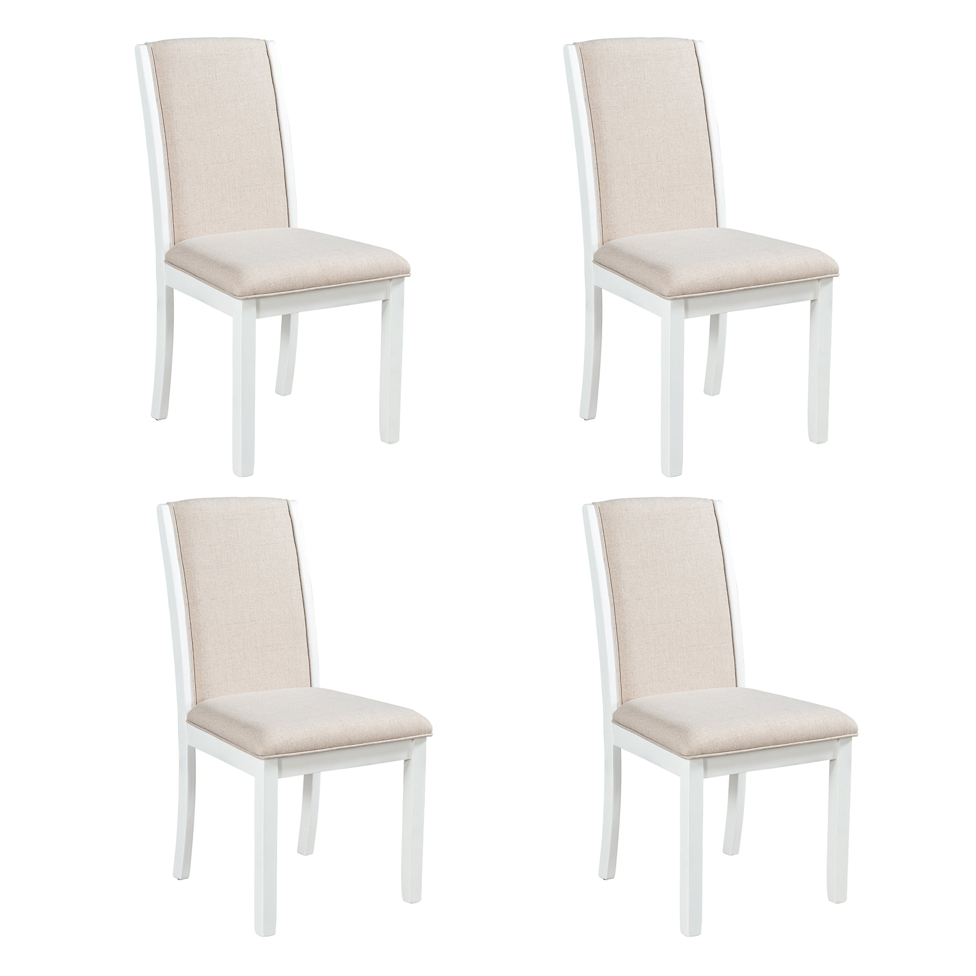 4 Pieces Dining Chairs, Wood Full Back Dining Chairs with Upholstered ...