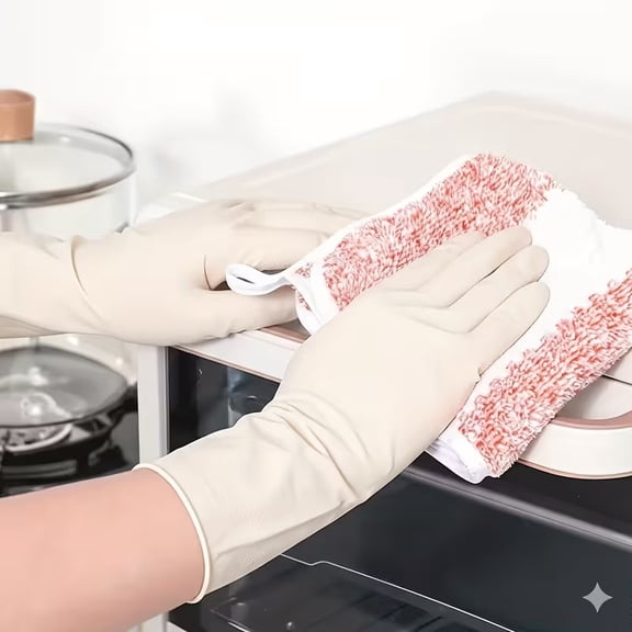 4 Pieces Disposable Nitrile Gloves, Waterproof and Oil Resistant, Latex-Free, Powder-Free, Durable Cleaning Gloves, Suitable for Kitchen, Bathroom, Hairdressing, Painting, Pet Bathing and Outdoor Use