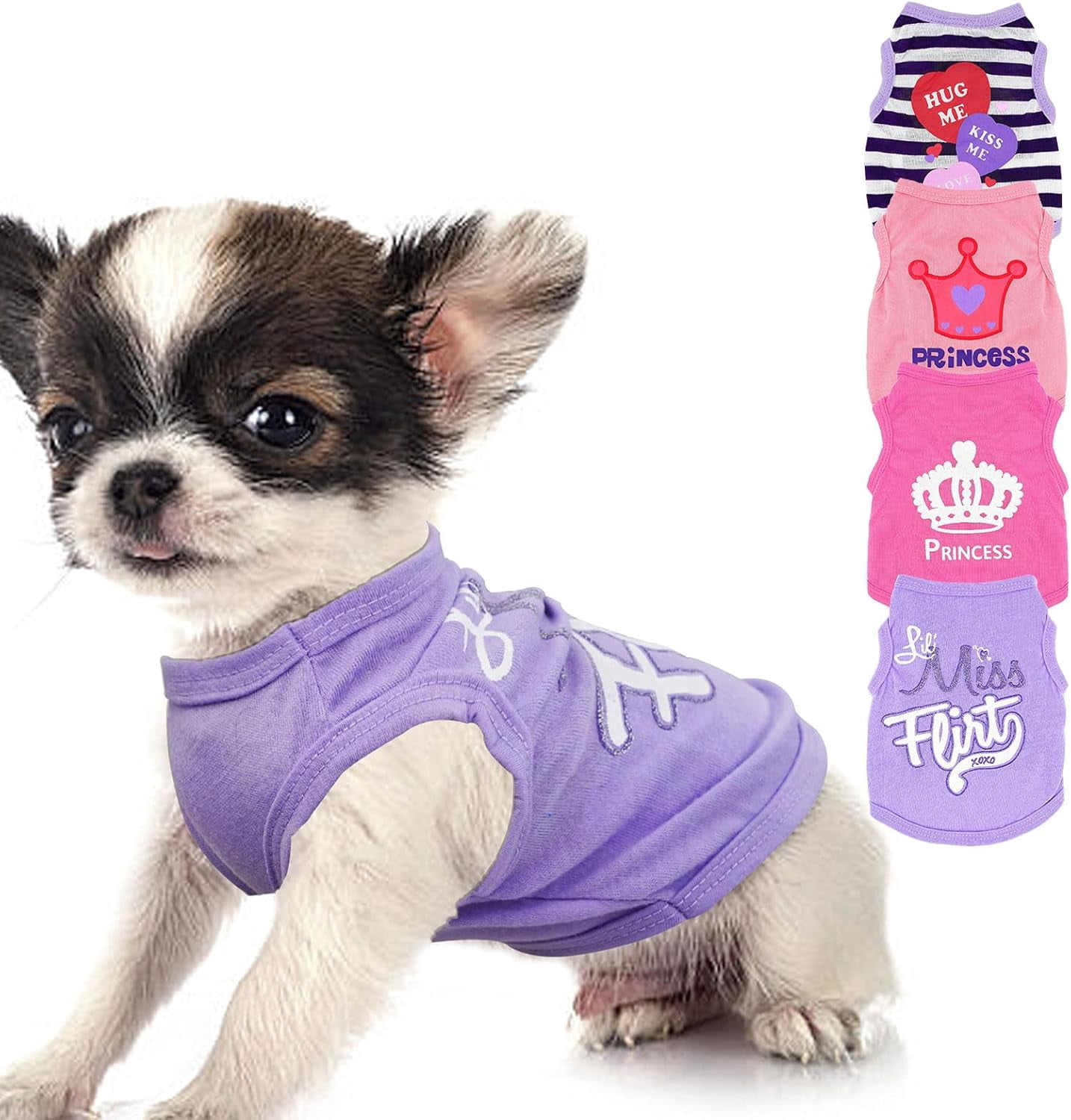 4 Pieces Dog Clothes for Small Dogs Girl Summer Soft Puppy Clothes Cute Chihuahua Teacup Female Dog Shirts Breathable Pet Clothing Pink Girl (Medium)