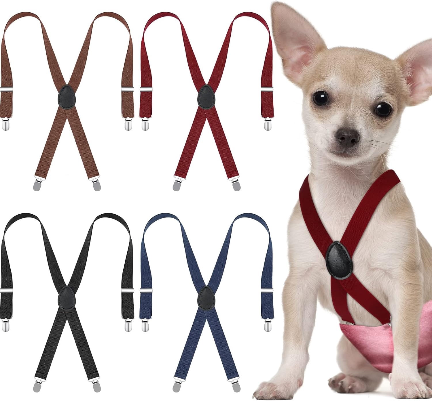 4 Pieces Dog Diaper Suspenders Male Female Adjustable Pet Diaper Keeper Suspender for Dog Skirt Dress Pet Clothes, 4 Colors