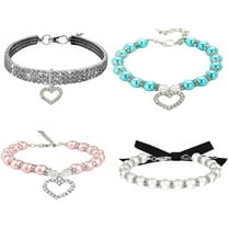 4 Pieces Dog Pearl Collars and Rhinestones Dog Collar Set, Pet Pearl Necklace Full Diamond Bling Adjustable Dog Collar for Small Cats Puppy Necklace Suit for Pet Wedding Birthday Party