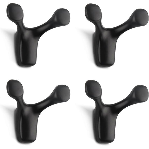 4 Pieces Double Wall Hook, Sturdy Strong Zinc Alloy Deer Horn Wall Hook, Coat Rack for Bathroom Bedroom Kitchen Screws Included (Matte Black)