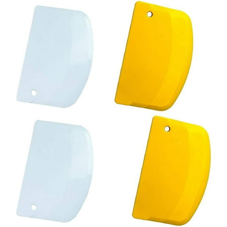 4 Pieces Dough Scraper Bowl Scraper Food-safe Plastic Dough Cutter Plastic Scraper Practical Bench Scraper Multipurpose Food Scrappers for Bread Dough Cake Fondant Icing, White, Yellow