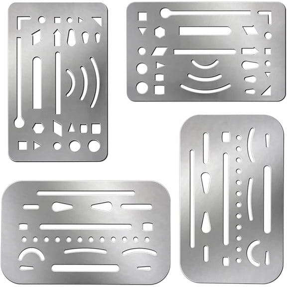 4 Pieces Drafting Eraser Shield Erasing Shield for Drawing Stainless Steel Drawing Template Tools Stencil with 26 Openings or 27 Openings for Mechanical Engineering Artists, 2 Designs