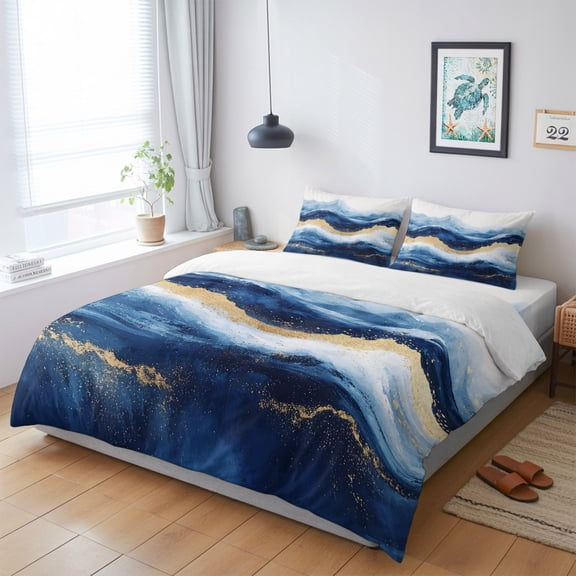 4 Pieces Duvet Cover Queen Bedding Sets Abstract Ocean Rough Sea for Bedroom Decor,Ultra Soft Luxury Comforter Cover Set with Bed Sheet and Decorative Pillow Shams