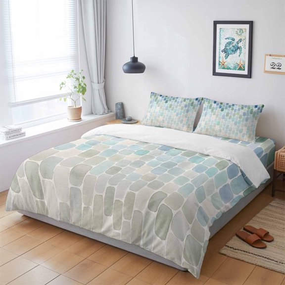 4 Pieces Duvet Cover Queen Bedding Sets Watercolor Mosaic Tiles Pattern for Bedroom Decor,Ultra Soft Luxury Comforter Cover Set with Bed Sheet and Decorative Pillow Shams
