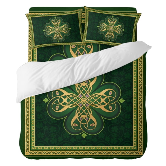 4 Pieces Duvet Cover Set California king Size, Abstract Shamrock Celtic Knot Comforter Cover Bedding Sets, St. Patrick's Day Green Theme Bed Set Include 1 Duvet Cover,1 Bed Sheet,2 Pillow Shams