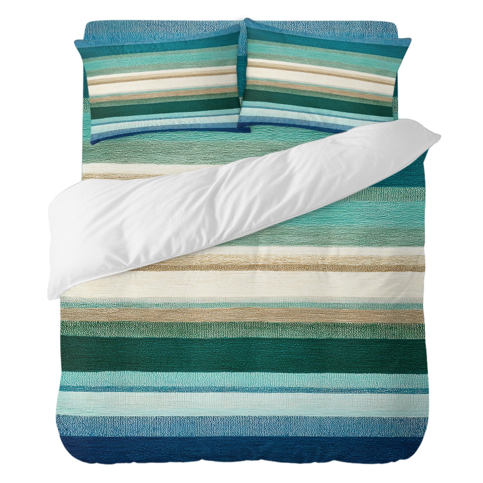 4 Pieces Duvet Cover Set Full Size, Green Blue Gradient Lines Comforter ...