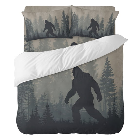 4 Pieces Duvet Cover Set Full Size, Wildman Gorilla Forest Silhouette Comforter Cover Bedding Sets, Retro Tree Bed Set Include 1 Duvet Cover with Zipper Closure,1 Bed Sheet,2 Pillow Shams