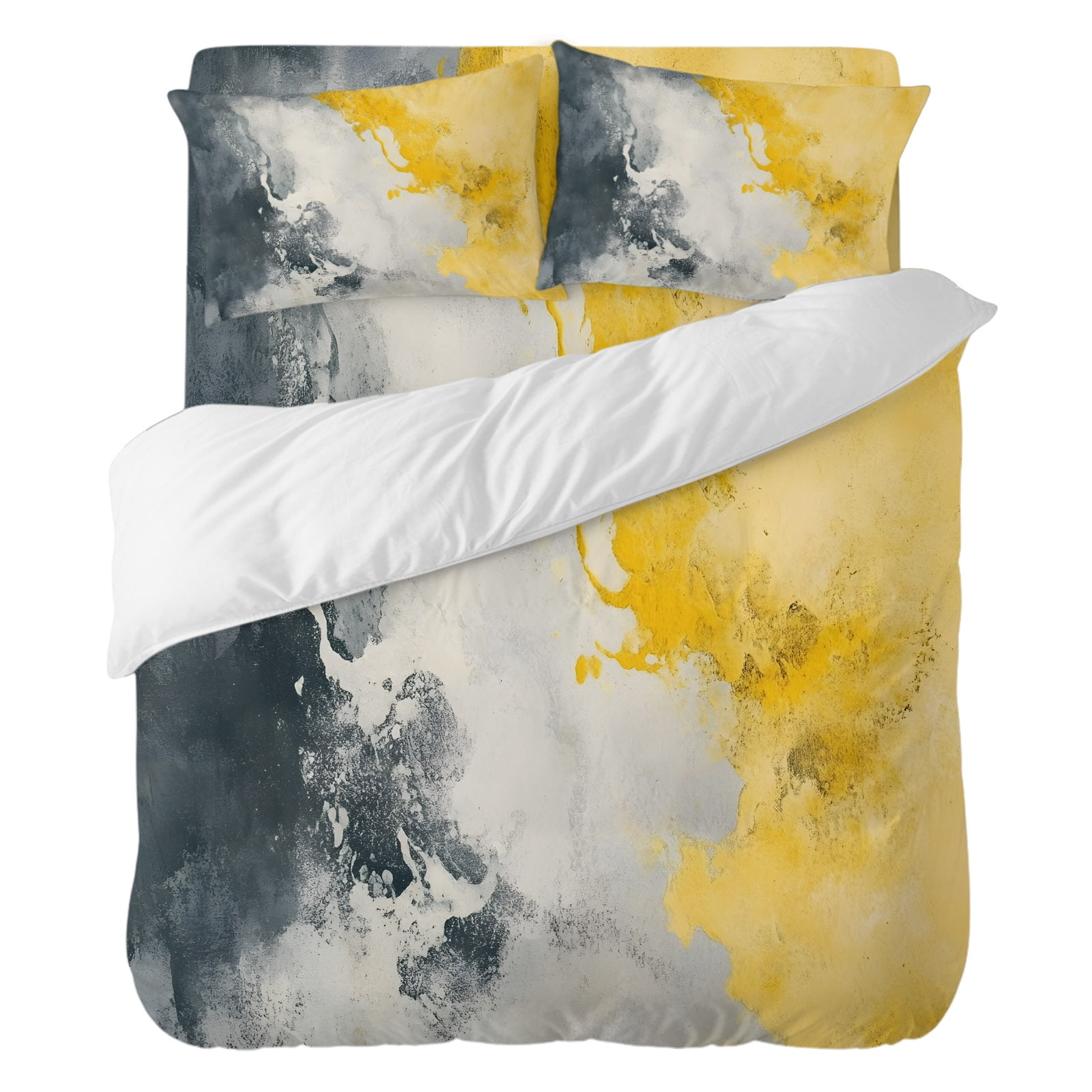 4 Pieces Duvet Cover Set Queen Size, Abstract Yellow Beige Black Ombre ...