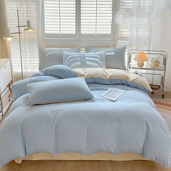 4 Pieces Duvet Cover Set Queen Size, Soft Breathable Cotton Bedding Duvet Cover Set for All Season, Washable Solid Color Bed Sheet Duvet Cover and 2Pcs Pillowcases, Queen Size Bedding Set, Clearance!