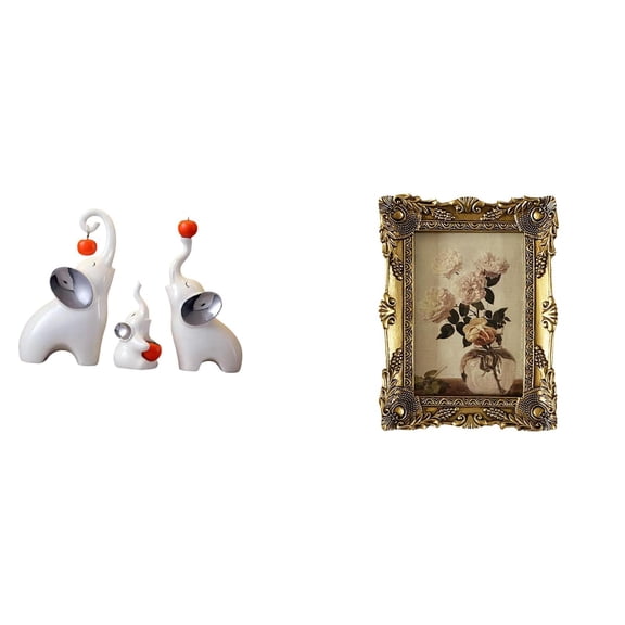 4 Pieces Elephant Sculptures Ceramic Crafts Ornate Picture Frame Resin Material for Home Office Living Room Tabletop