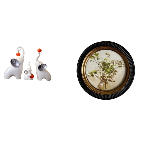 4 Pieces Elephant Sculptures Ceramic Crafts Resin Photo Frame Vintage Design for Living Room Bedroom Decor