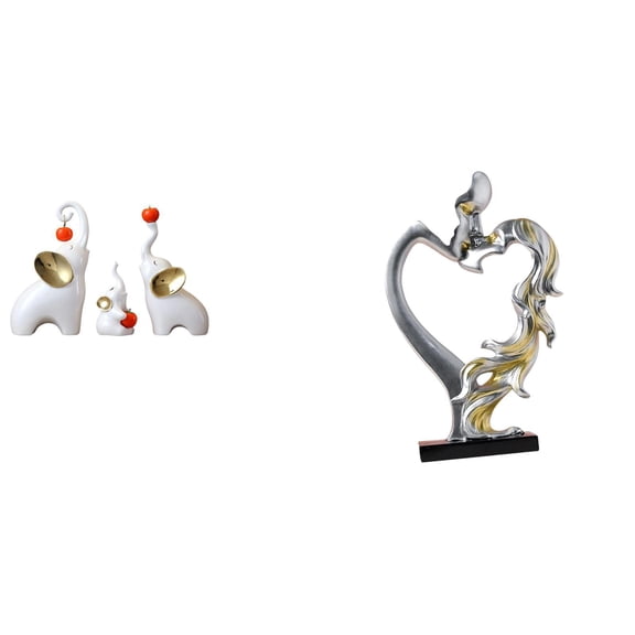 4 Pieces Elephant Sculptures Kissing Couple Figurine Family Animal Ceramic Craft for Home Desktop Bedroom Wedding Decor