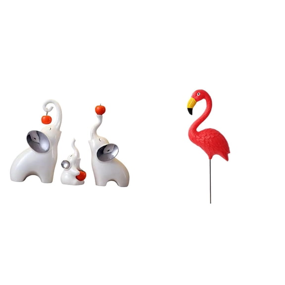 4 Pieces Elephant Statue Flamingo Ornament Ceramic HDPE Modern Design for Family Home Lawn Yard Garden Holiday Decor