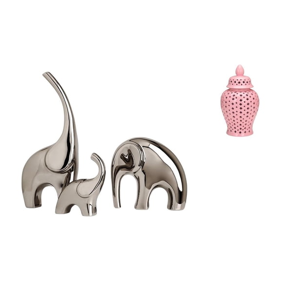 4 Pieces Elephant Statue Ginger Jar Porcelain Vase Ceramic Construction for Home Shelf Office Desk Bookcase Arrangement