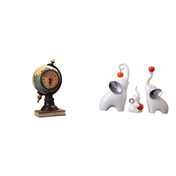 4 Pieces Elephant Statue Globe Table Clock Decorative Craft Resin Ceramic for Bedroom Home Office Living Room Family