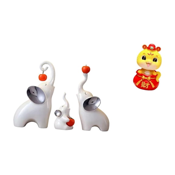 4 Pieces Elephant Statue Snake Ornament Ceramic Animal Figurine Collection for Tabletop Bedroom Office Display