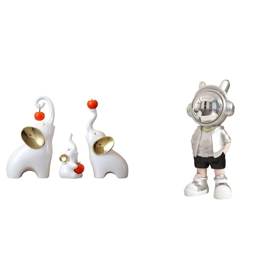 4 Pieces Elephant Statues Animal Figurines Astronaut Sculpture Ceramic Craft Living Room Shelf