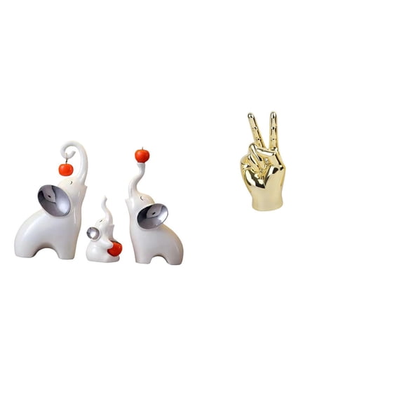 4 Pieces Elephant Statues Home Decor Statue Sculpture Hand Gesture Figurines Ceramic Resin Modern for Living Room Office