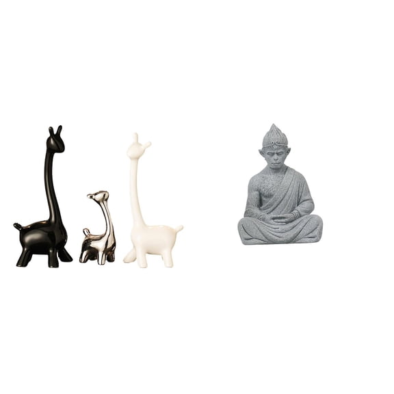4 Pieces Elk Deer Statue Giraffe Ceramic Ornament Monkey Buddha Sculpture Sandstone Texture for Living Room Shelf