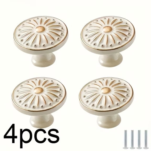 4 Pieces European Style Round Knob Handles - Ivory Aluminum Alloy Drawer Pulls for Wardrobe, Bedside Tables, and Furniture Hardware