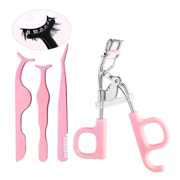 4 Pieces Eyelash Curler Tool False Eyelashes Applicator Eyebrow Curler Eyebrow Scissors (Pink)
