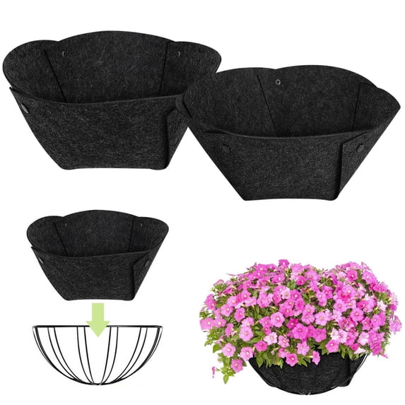 4 Pieces Fabric Planter Basket Liner Replacement Felt Coco Fiber Liners Reusable Hanging Flower Round Pot Liners for Garden Flower Vegetables Plant Indoor