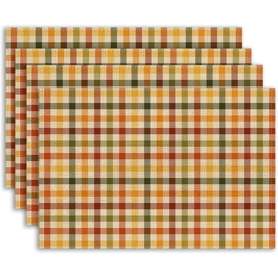 4 Pieces Fall Buffalo Plaid Placemats 12x18 Inch Thanksgiving Table Mats Farmhouse Thanksgiving Autumn Decorations for Indoor Outdoor Party Washable Table Mat