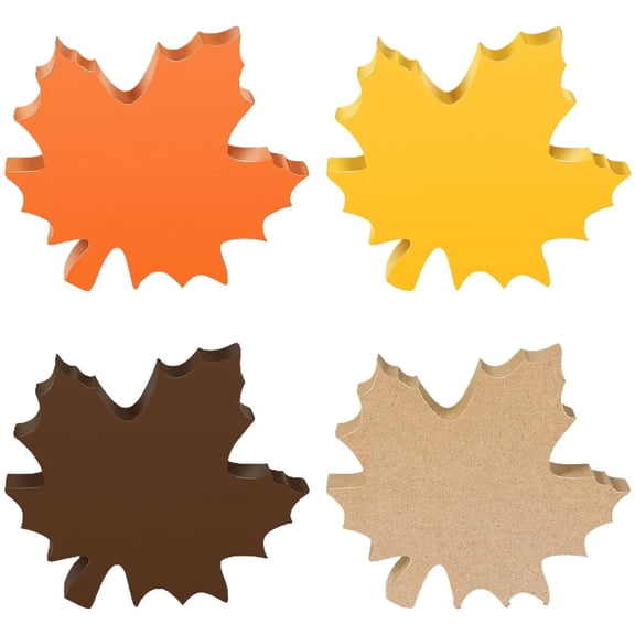 4 Pieces Fall Maple Leaf Wooden Decor Set, Autumn Tray Centerpieces with Thanksgiving Themed Wood Signs for Home Table Decor, Desk Display, And Seasonal Festival Arrangements Harlik