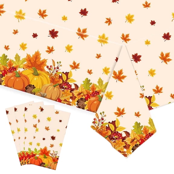 4 Pieces Fall Tablecloth Maple Leave Theme Party Autumn Pumpkin Leaves Disposable Plastic Fall Thanksgiving Table Cover Decoration Supplies Favors