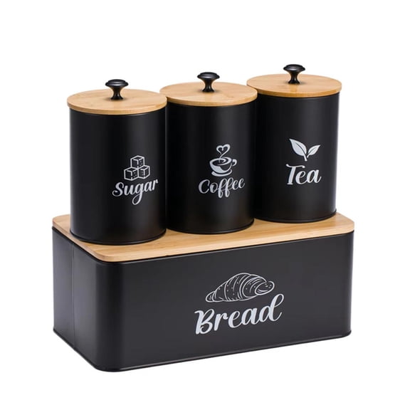 4 Pieces Farmhouse Breadbox Food Storage Jars Sugar Container Moisture Resistant for Modern Kitchen Decor