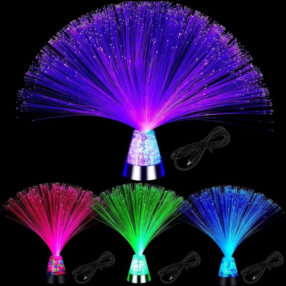 4 Pieces Fiber Optic Lamp with Crystal Base 14inch Multicolored Sensory Lights Centerpiece Changing USB Battery Powered for Room Wedding Disco Party Decoration (Colorful)