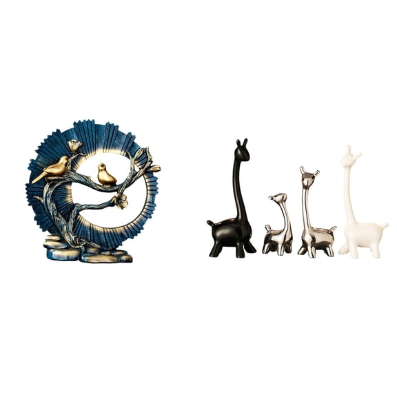 4 Pieces Figurine Craft Sculpture Knick Knack Resin Ceramic Giraffe Statue Artistic Design for Shelf Desk Home