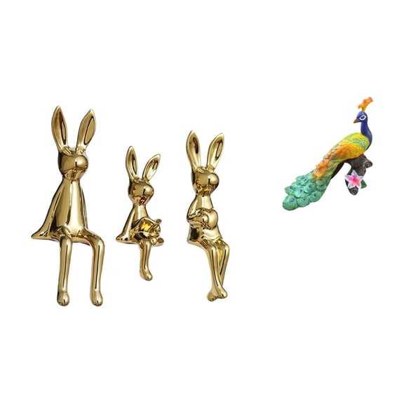 4 Pieces Figurine Sculpture Sitting Statue Peacock Statue Electroplated Ceramic for Home Office Decor