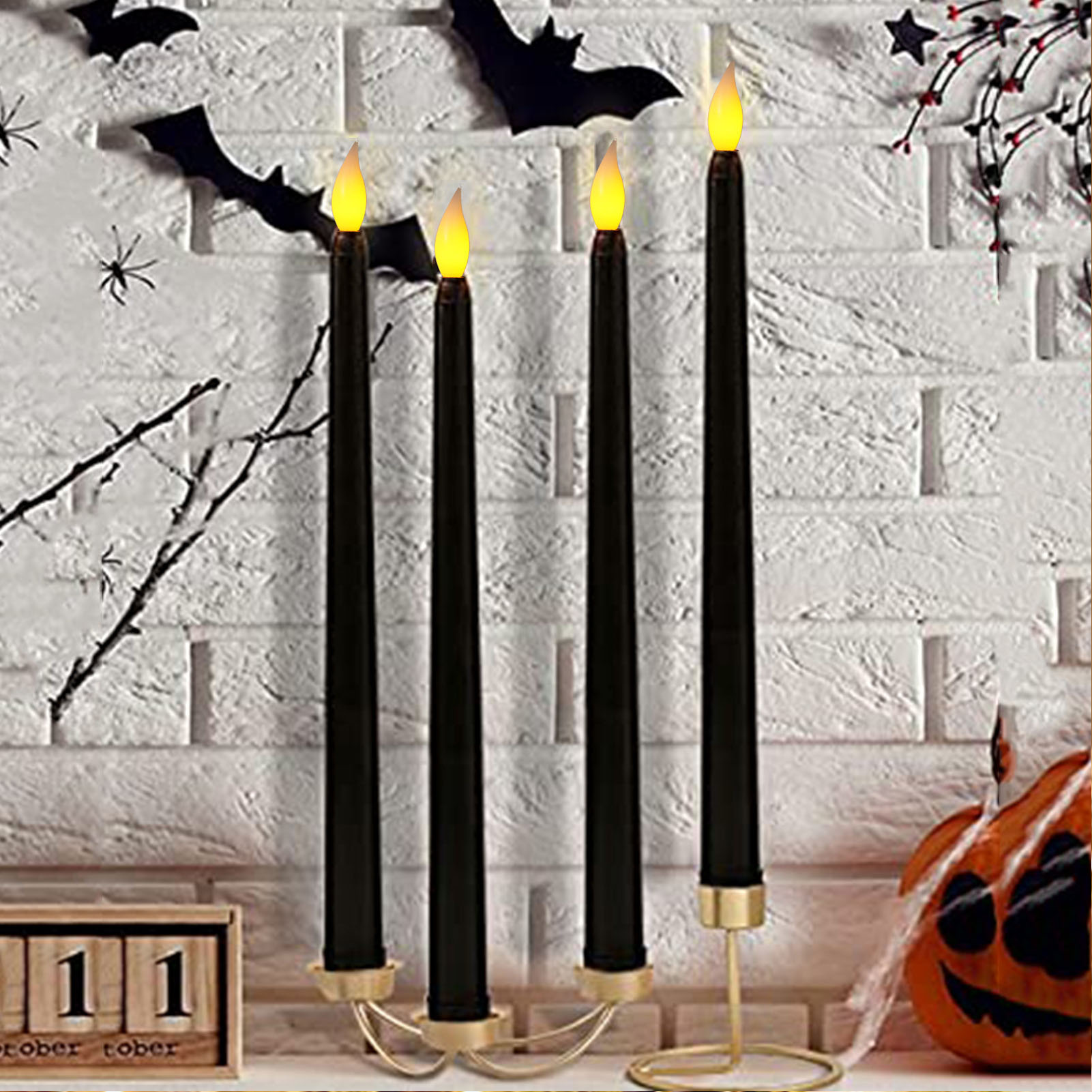 4 Pieces Flameless Taper Candles Battery Operated LED Flickering Window
