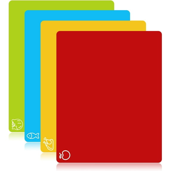 4 Pieces Flexible Cutting Boards, BPA Free Plastic Cutting Boards for Kitchen, Non Slip Cutting Mat for Meat and Vegetables