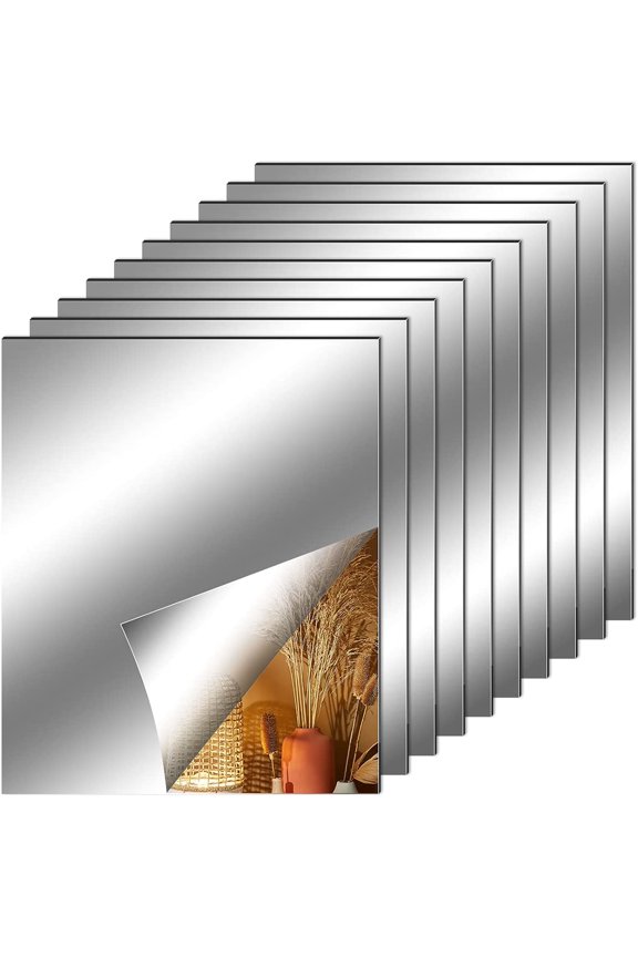4 Pieces Flexible Mirror Sheets, Decorative Self Adhesive Plastic Mirror Tiles Non Glass Mirror Stickers for School Educational and Home Wall Décor, 12 X 12 inch