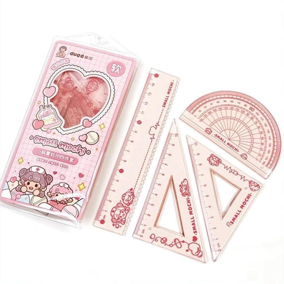 4 Pieces Flexible Ruler Set 15cm/6inch Straight Ruler Triangle Rulers Shatterproof Ruler Straight Edge Soft Bendable Rulers Protractor Math Geometry Tool School Office Supplies (Pink)