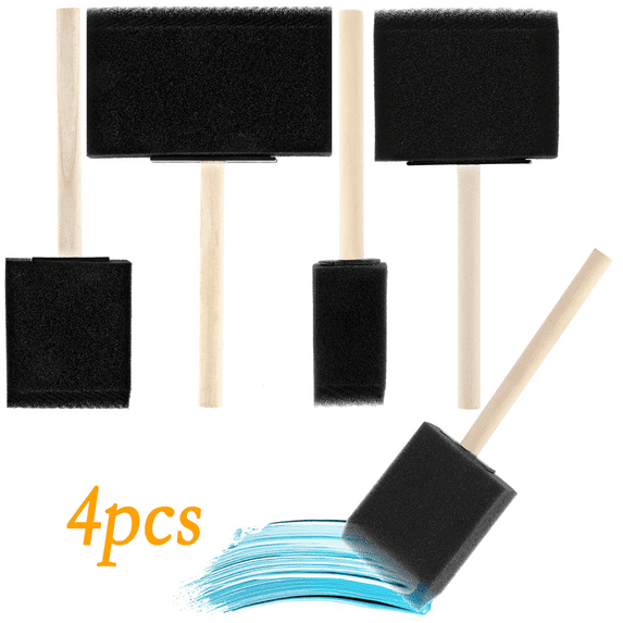 4 Pieces Foam Paint Brushes, 4 Sizes Sponge Paint Brushes with Wooden Handle Painting Foam Brush Soft Paint Applicator for Craft DIY Painting Accessories