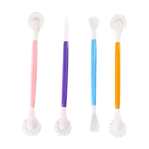 4 Pieces Fondant Modelling Tools, Flower Decoration Pen, Carving Cutters, Baking Craft, Plastic, Pink