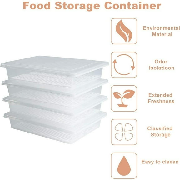 4 Pieces Food Refrigerator Storage Box, Stackable Meal Prep Containers, Food Storage Boxes for Bacon, Cheese, Ham, Cold Cuts, Salami