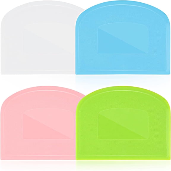 4 Pieces Food Scraper, Flexible , for Sourdough, Multifunctional Kitchen Scraper Tool, Baking Scraper, Bread Dough Cutter, Cake Smoother for Icing (White, Green, Blue, Pink)