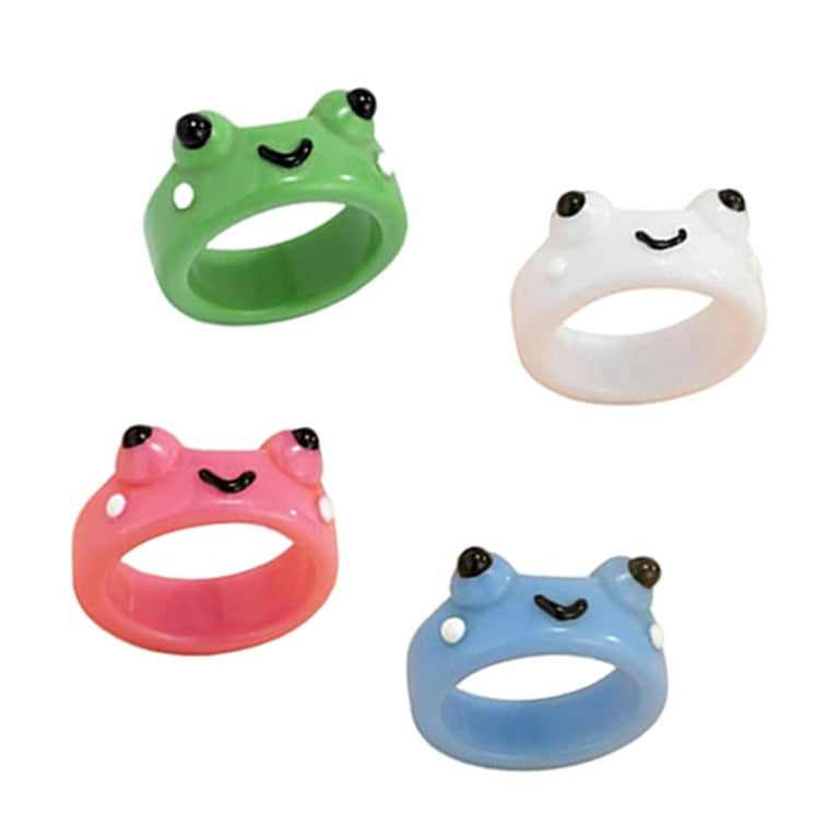 4 Pieces Frog Rings Set 7 Size Resin Anime Matching Rings Chunky Rings Women Women s Size 1.7 cm Green