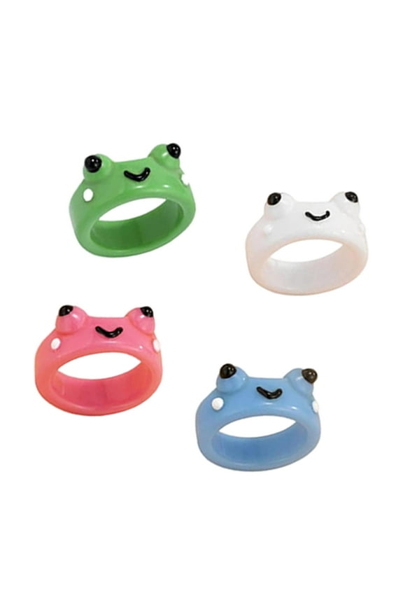 4 Pieces Frog Rings Set 7 Size Resin Anime Matching Rings Chunky Rings Women