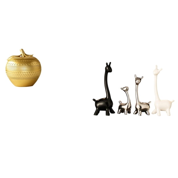4 Pieces Fruit Sculpture Ceramic Giraffe Statue Resin Decor Modern Ornament for Living Room Office Bookshelf Tabletop
