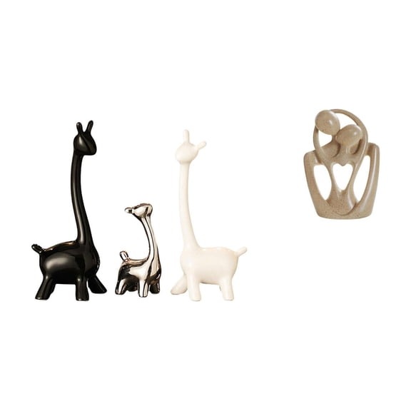 4 Pieces Giraffe Figurine Deer Statue Abstract Sculpture Ceramic Resin Material for Bookshelf Bedroom Cafe Decoration