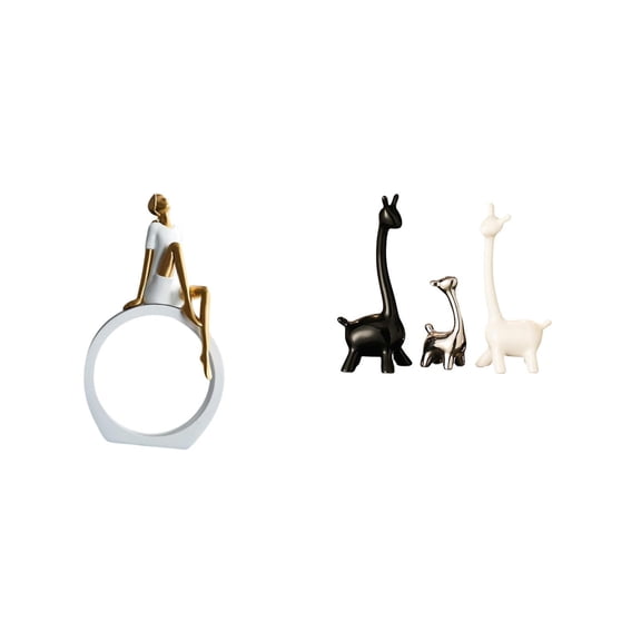 4 Pieces Giraffe Figurine Girl Statue Abstract Sculpture Resin Ceramic Material for Home Desk Bookshelf Decor