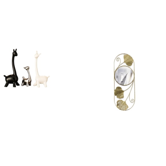 4 Pieces Giraffe Figurines Ceramic Statue Metal Wall Mirror Modern Minimalist Decor for Living Room Bedroom Office